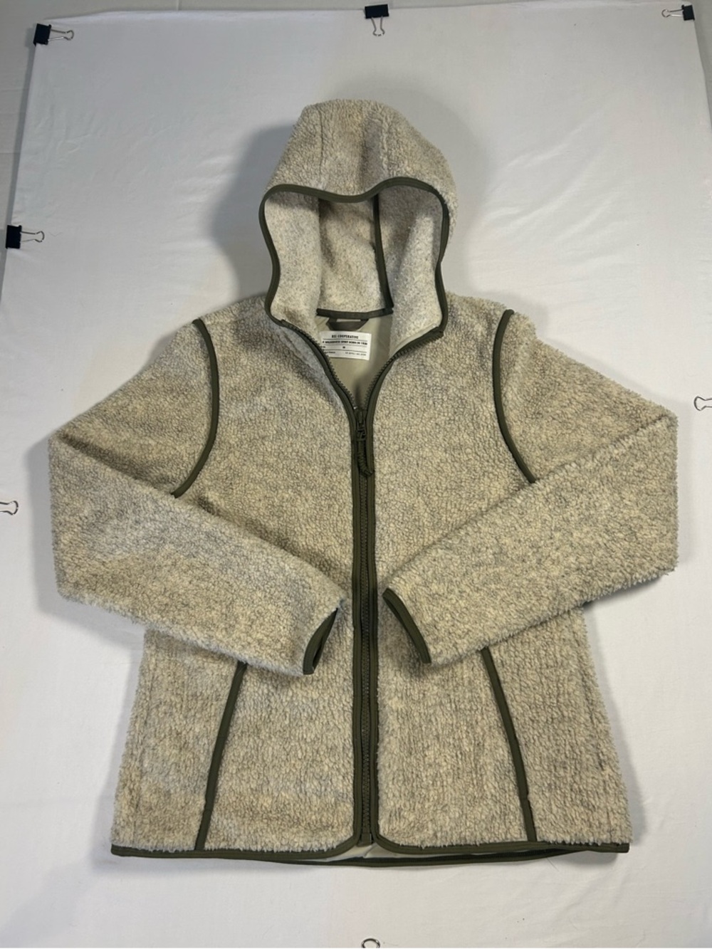 REI Cooperative Womens Ivory M Jacket Long Sleeve Full Zip Hooded Casual Fleece